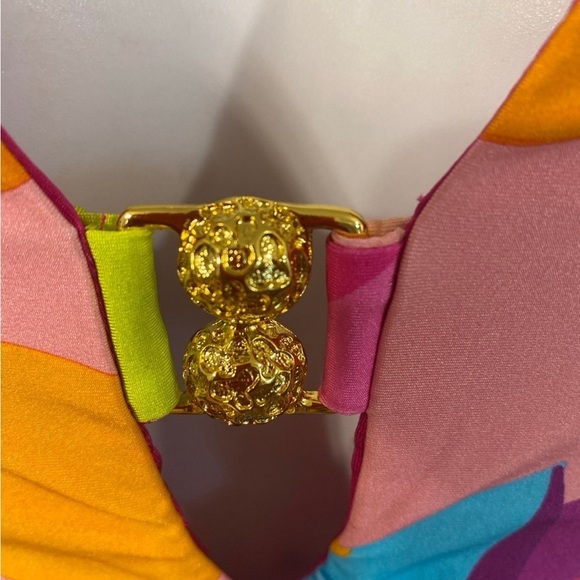 Trina Turk Womens Standard Lilleth One Piece Swimsuit Plunge Neck Floral size 10 - Picture 4 of 11